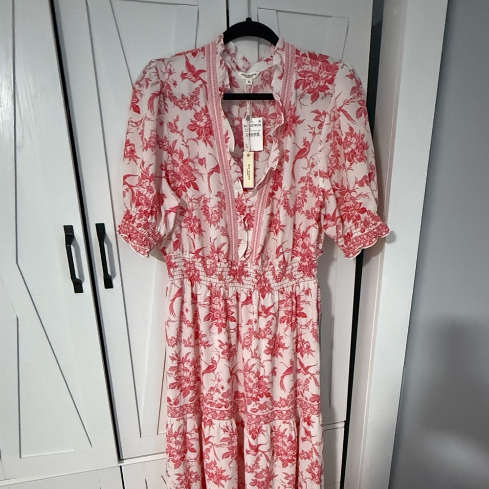 Max Studio Cream Maxi Dress with Red Floral Print